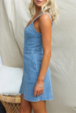 Casual Solid Patchwork Backless U Neck Sleeveless Denim Dresses
