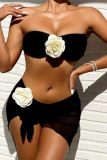 Sexy Patchwork Flowers Backless Swimsuit Three Piece Set (With Paddings)
