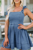 Casual Solid Bandage Backless Spaghetti Strap Sleeveless Denim Dresses