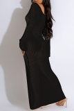 Sexy Solid See-through V Neck Long Dresses