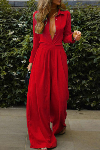 Casual Daily Solid Buttons Turndown Collar Long Sleeve Two Pieces