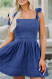 Casual Solid Bandage Backless Spaghetti Strap Sleeveless Denim Dresses