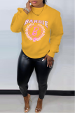 Casual Print Letter O Neck Tops
