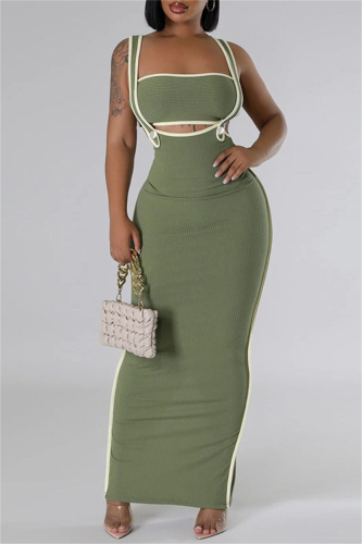 Sexy Casual Solid Patchwork Backless Spaghetti Strap Sleeveless Two Pieces