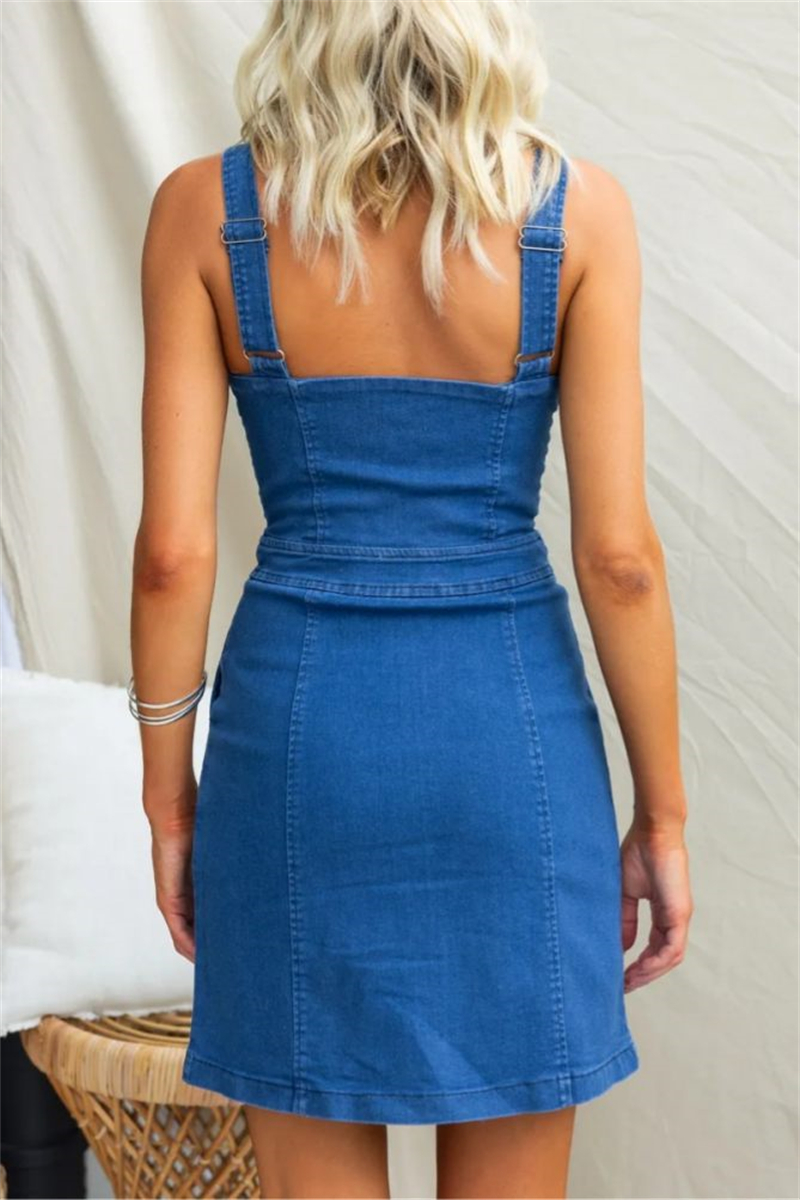 Sleeveless Patchwork V Neck Denim Dress