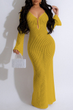 Sexy Solid See-through V Neck Long Dresses