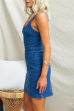 Casual Solid Patchwork Backless U Neck Sleeveless Denim Dresses