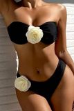 Sexy Patchwork Flowers Backless Swimsuit Three Piece Set (With Paddings)