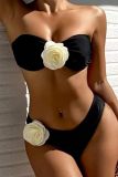 Sexy Patchwork Flowers Backless Swimsuit Three Piece Set (With Paddings)