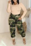 Casual Camouflage Print Patchwork Pocket Regular High Waist Conventional Full Print Trousers