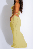 Sexy Solid Hollowed Out Backless Halter Long Dresses