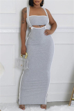 Sexy Casual Solid Patchwork Backless Spaghetti Strap Sleeveless Two Pieces