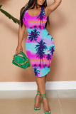 Casual Print Basic U Neck Vest Dresses
