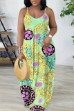 Sexy Casual Print Backless Spaghetti Strap Long Dresses