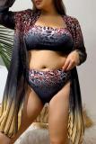 Sexy Print Basic Plus Size Swimsuit Three Piece Set (With Paddings)
