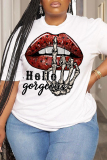 Casual Print Basic O Neck Plus Size Tops