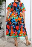 Casual Print Patchwork V Neck Plus Size Dresses
