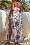 Sexy Print Bandage Backless Slit Halter Plus Size Swimwear Three Piece Set (With Paddings)