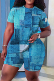 Casual Print Basic O Neck Plus Size Two Pieces
