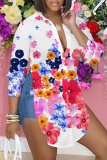 Casual Print Buttons Slit Shirt Collar Tops