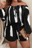 Casual Print Frenulum Off the Shoulder Plus Size Two Pieces