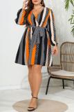 Casual Print Frenulum V Neck Long Sleeve Plus Size Dresses