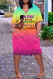Casual Gradient Print Basic V Neck Short Sleeve Short Sleeve Dress