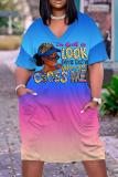 Casual Gradient Print Basic V Neck Short Sleeve Short Sleeve Dress
