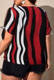 Casual Striped Print Frenulum O Neck Plus Size Tops