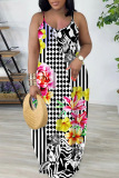 Sexy Casual Print Backless Spaghetti Strap Long Dresses