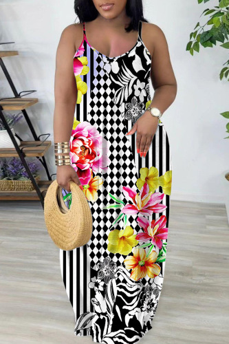 Sexy Casual Print Backless Spaghetti Strap Long Dresses