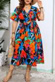 Casual Print Patchwork V Neck Plus Size Dresses