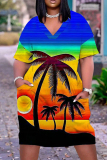 Casual Print Patchwork Basic V Neck Short Sleeve Short Sleeve Dress