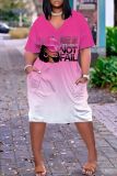 Casual Gradient Print Basic V Neck Short Sleeve Short Sleeve Dress