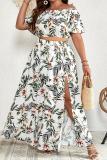 Casual Print Patchwork Slit Off the Shoulder Plus Size Two Pieces
