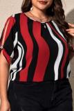 Casual Striped Print Frenulum O Neck Plus Size Tops
