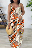 Sexy Casual Print Backless Spaghetti Strap Long Dresses