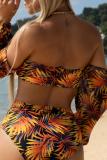 Sexy Print Hollowed Out Backless Swimwears (With Paddings)