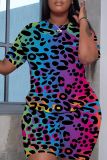 Casual Print Basic O Neck Plus Size Two Pieces