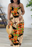 Sexy Casual Print Backless Spaghetti Strap Long Dresses