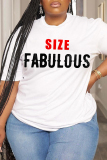 Casual Print Basic O Neck Plus Size Tops