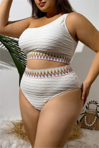 Sexy Patchwork Backless Oblique Collar Plus Size Swimwear (With Paddings)