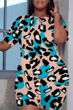 Casual Print Basic O Neck Plus Size Two Pieces