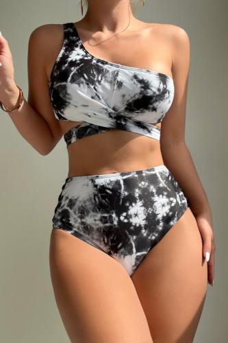 Sexy Print Tie Dye Hollowed Out Patchwork Backless Swimwears (With Paddings)