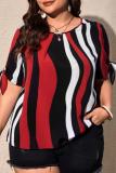 Casual Striped Print Frenulum O Neck Plus Size Tops