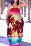 Sexy Casual Print Backless Spaghetti Strap Long Dresses