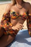 Sexy Print Hollowed Out Backless Swimwears (With Paddings)