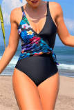Sexy Print Patchwork Frenulum Backless Swimwears (With Paddings)