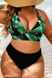 Sexy Print Backless Cross Straps Spaghetti Strap Plus Size Swimwear (With Paddings)