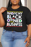 Casual Print Basic O Neck Plus Size Tops